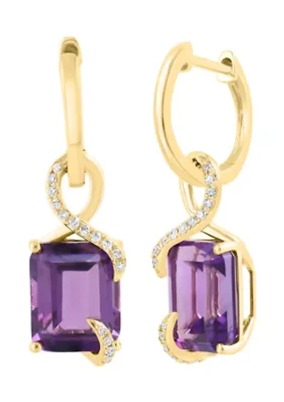 14K Yellow Gold Diamond Amethyst Earrings