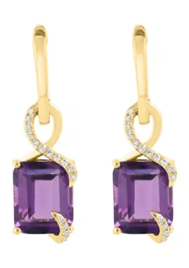 14K Yellow Gold Diamond Amethyst Earrings