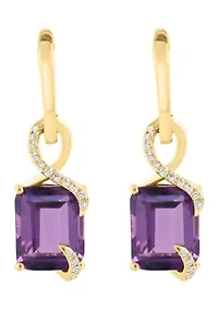 14K Yellow Gold Diamond Amethyst Earrings