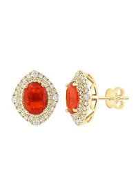 14K Yellow Gold Diamond and Mexican Fire Opal Earrings