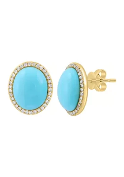 14K Yellow Gold Diamond and Turquoise Earrings 