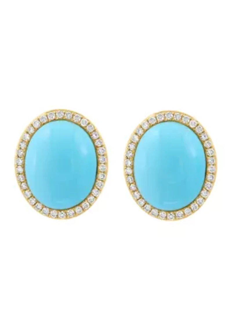 14K Yellow Gold Diamond and Turquoise Earrings 