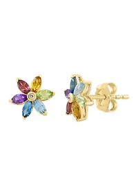 Diamond Amethyst Blue Topaz London Blue Topaz Citrine Rhodolite Peridot Earrings in 14K Yellow Gold