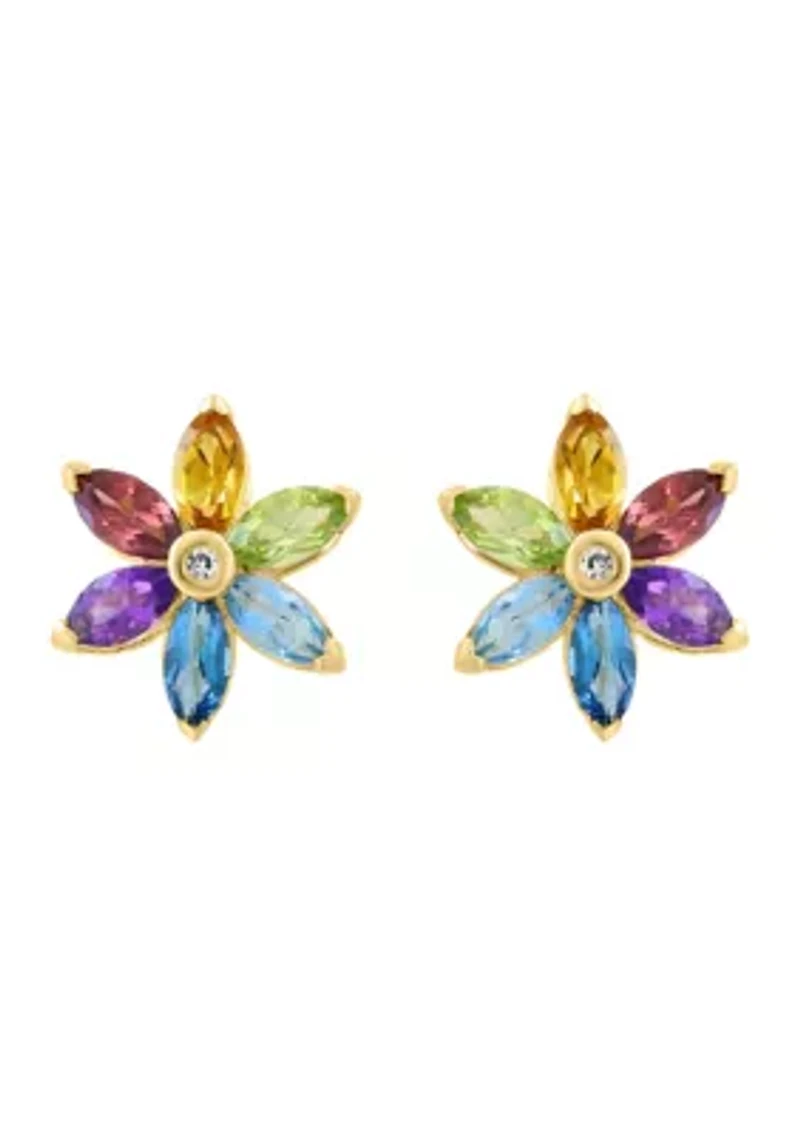 Diamond Amethyst Blue Topaz London Blue Topaz Citrine Rhodolite Peridot Earrings in 14K Yellow Gold