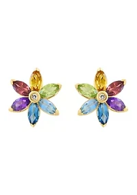 Diamond Amethyst Blue Topaz London Blue Topaz Citrine Rhodolite Peridot Earrings in 14K Yellow Gold