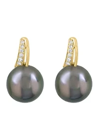 Diamond and Tahitian Pearl Earrings in 14K Yellow Gold