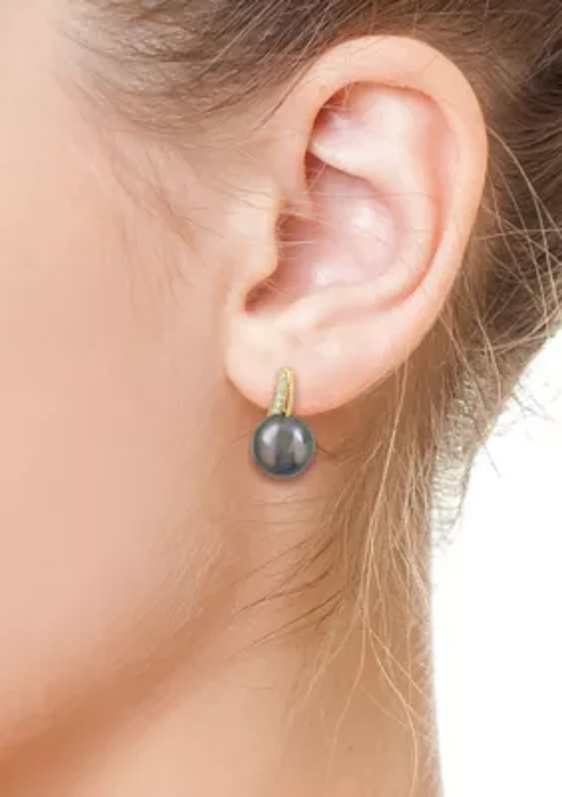 Diamond and Tahitian Pearl Earrings in 14K Yellow Gold