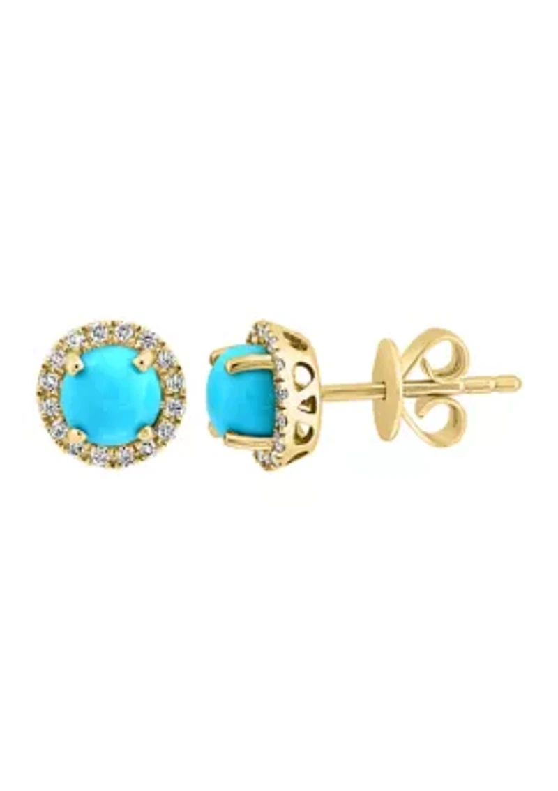 1/8 ct. t.w. Diamond, 7/8 ct. t.w. Turquoise Earrings in 14K Yellow Gold