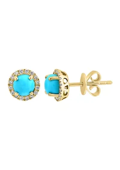 1/8 ct. t.w. Diamond, 7/8 ct. t.w. Turquoise Earrings in 14K Yellow Gold
