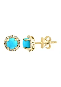 1/8 ct. t.w. Diamond, 7/8 ct. t.w. Turquoise Earrings in 14K Yellow Gold