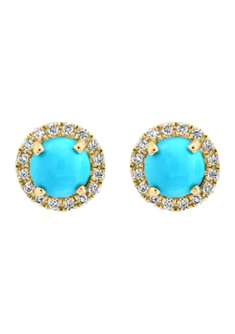 1/8 ct. t.w. Diamond, 7/8 ct. t.w. Turquoise Earrings in 14K Yellow Gold