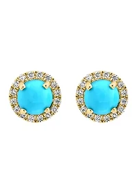 1/8 ct. t.w. Diamond, 7/8 ct. t.w. Turquoise Earrings in 14K Yellow Gold