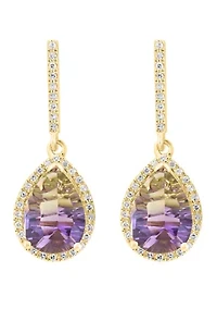 Diamond and Ametrine Earrings set in 14K Yellow Gold