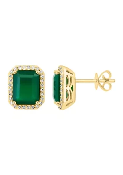 1/5 ct. t.w. Diamond, 4.8 ct. t.w. Green Onyx Earrings in 14K Yellow Gold