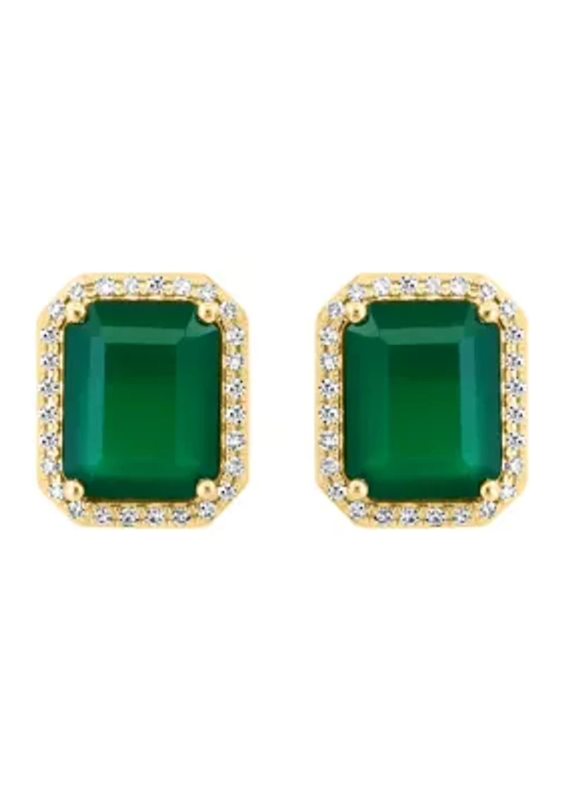 1/5 ct. t.w. Diamond, 4.8 ct. t.w. Green Onyx Earrings in 14K Yellow Gold