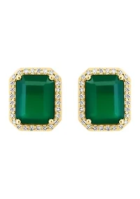1/5 ct. t.w. Diamond, 4.8 ct. t.w. Green Onyx Earrings in 14K Yellow Gold