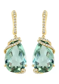 1/5 ct. t.w. Diamond and Green Amethyst Drop Earrings in 14K Yellow Gold