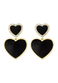 Diamond and Onyx Heart Earrings in 14K Yellow Gold
