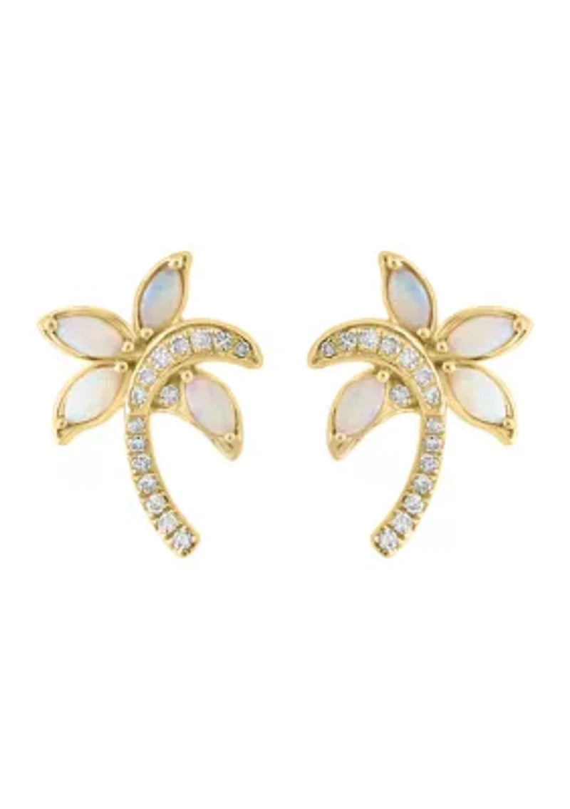 1/8 ct. t.w. Diamond, 1/3 ct. t.w. Opal Earrings in 14K Yellow Gold