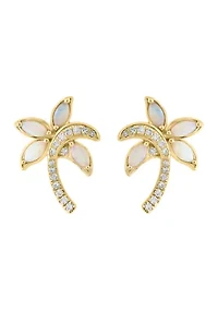 1/8 ct. t.w. Diamond, 1/3 ct. t.w. Opal Earrings in 14K Yellow Gold