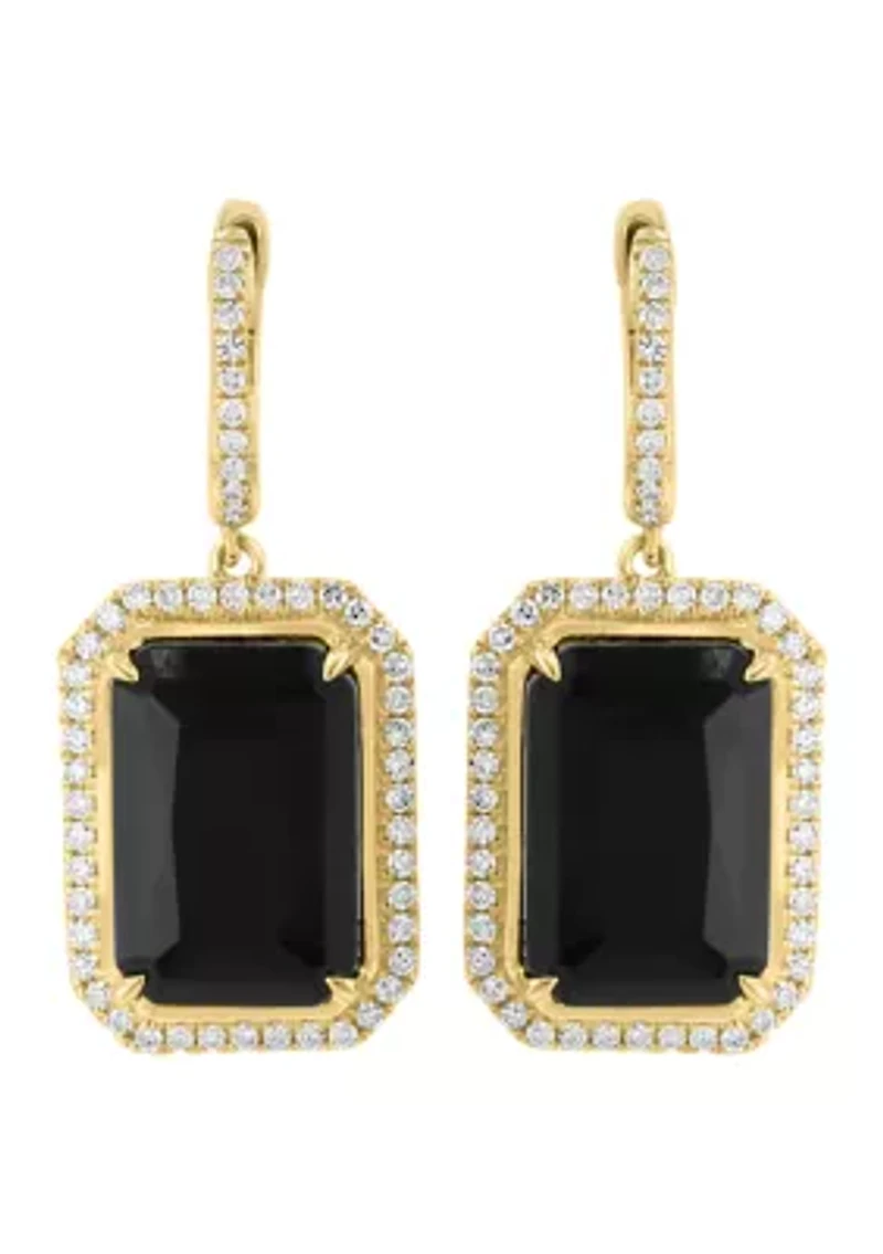 3/8 ct. t.w. Diamond, 7.8 ct. t.w. Onyx Earrings in 14K Yellow Gold