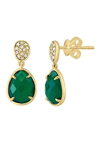 Diamond and Green Onyx Drop Earrings in 14K Yellow Gold