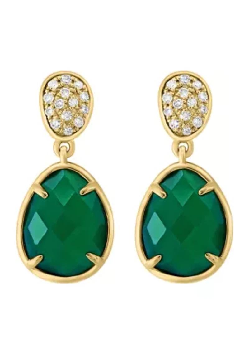Diamond and Green Onyx Drop Earrings in 14K Yellow Gold