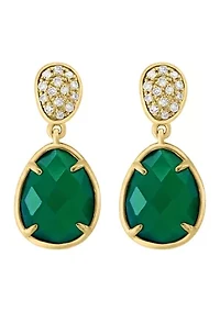 Diamond and Green Onyx Drop Earrings in 14K Yellow Gold