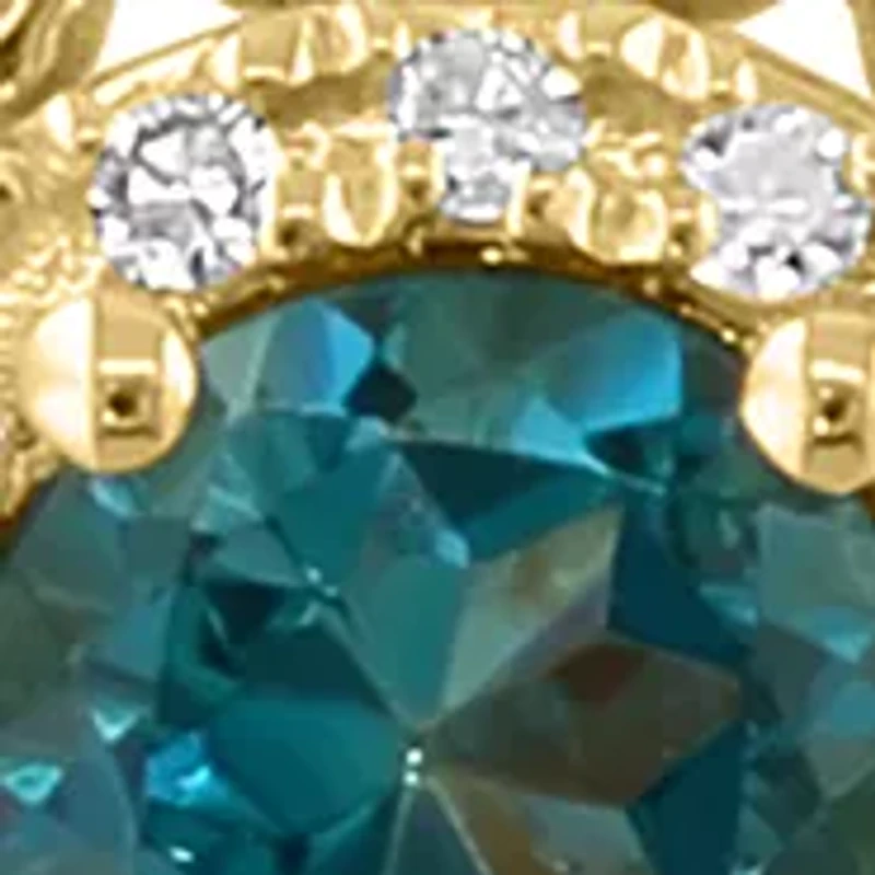 1/4 ct. t.w. London Blue Topaz, 3/4 ct. t.w. Turquoise, 1 ct. t.w. Diamond Earrings in 14K Yellow Gold