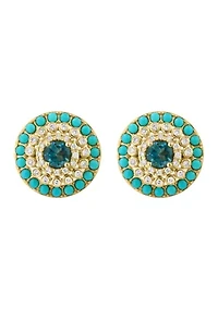 1/4 ct. t.w. London Blue Topaz, 3/4 ct. t.w. Turquoise, 1 ct. t.w. Diamond Earrings in 14K Yellow Gold