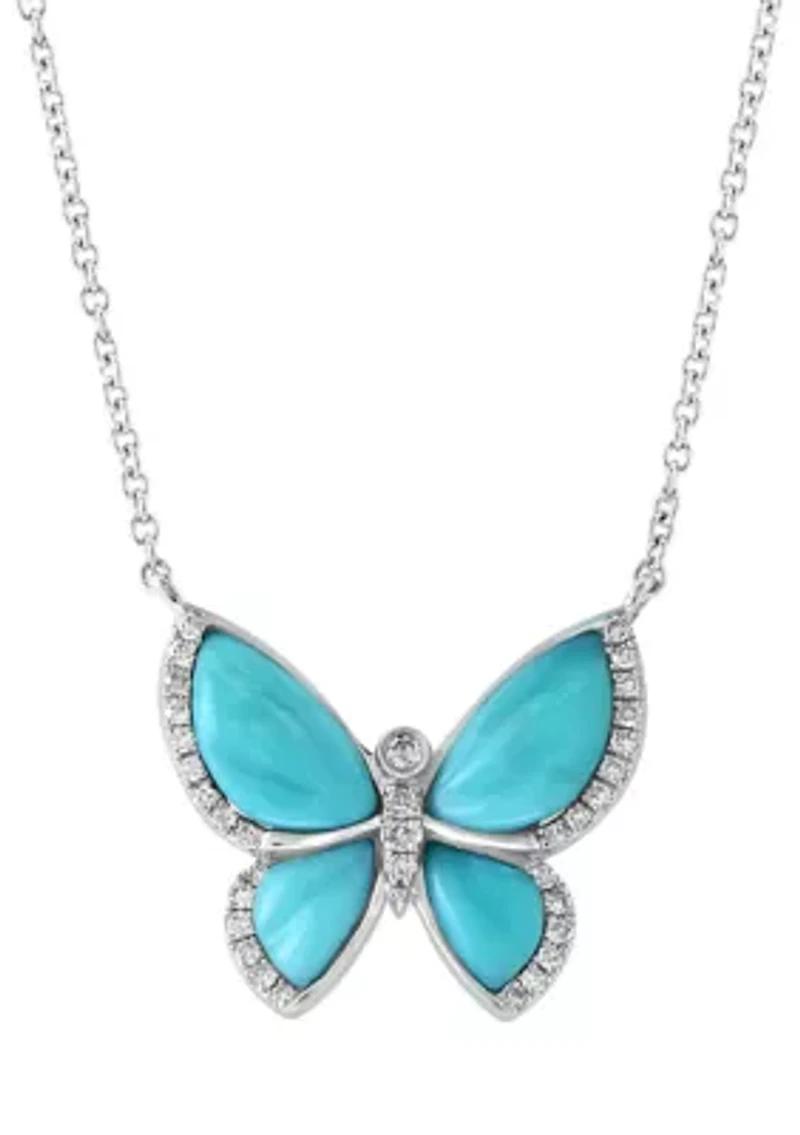 1/8 ct. t.w. Diamond, 5.8 ct. t.w. Turquoise Pendant Necklace in 14K White Gold