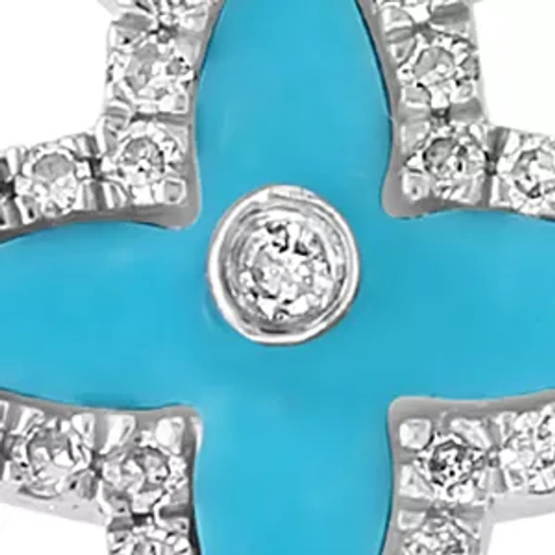 1/10 ct. t.w. Diamond, 3/8 ct. t.w. Turquoise Pendant Necklace in 14K White Gold