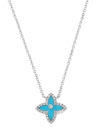 1/10 ct. t.w. Diamond, 3/8 ct. t.w. Turquoise Pendant Necklace in 14K White Gold