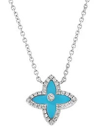 1/10 ct. t.w. Diamond, 3/8 ct. t.w. Turquoise Pendant Necklace in 14K White Gold