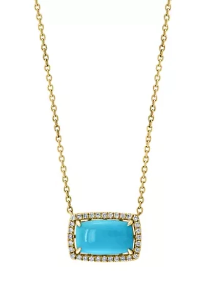 1/8 ct. t.w. Diamond and 1.22 ct. t.w. Turquoise Necklace in 14K Yellow Gold 