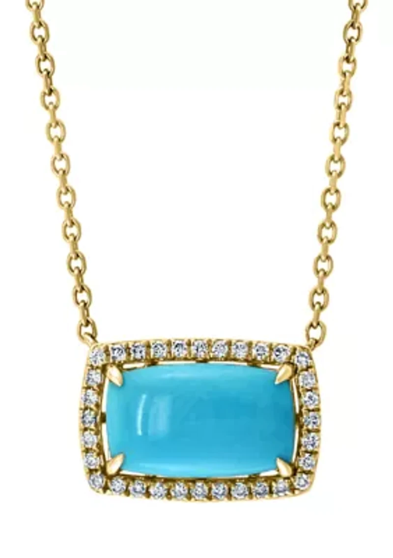 1/8 ct. t.w. Diamond and 1.22 ct. t.w. Turquoise Necklace in 14K Yellow Gold