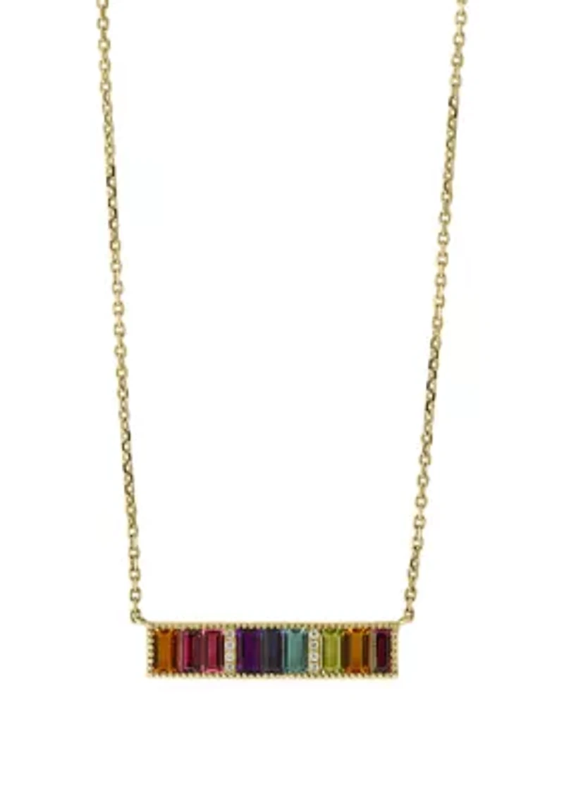 0.02 ct. t.w. Diamond, Iolite, Amethyst, Blue Topaz, Citrine, Rhodolite, Pink Tourmaline, Peridot Necklace in 14k Yellow Gold