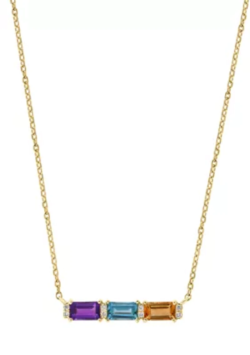 Diamond, Amethyst, Blue Topaz, Citrine Necklace in 14K Yellow Gold
