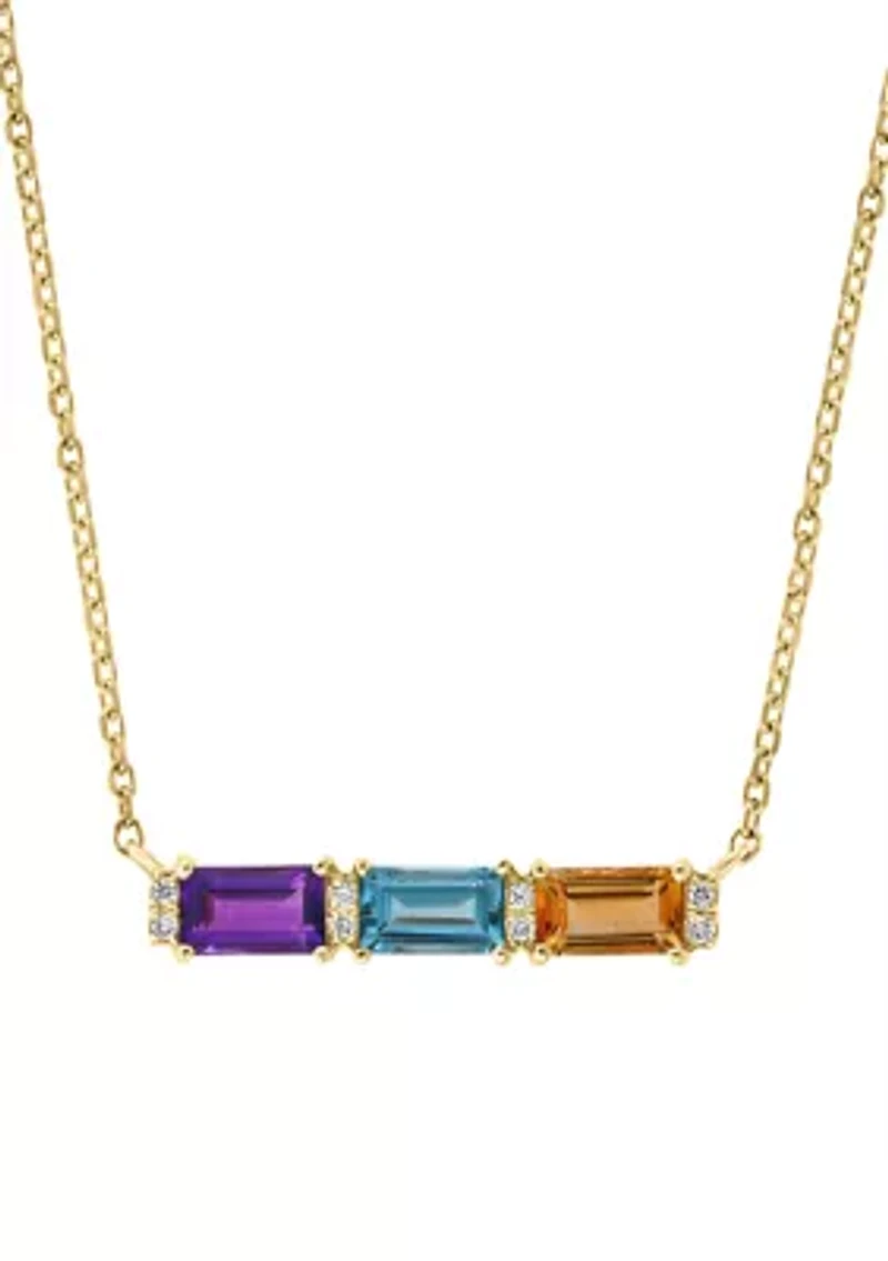 Diamond, Amethyst, Blue Topaz, Citrine Necklace in 14K Yellow Gold