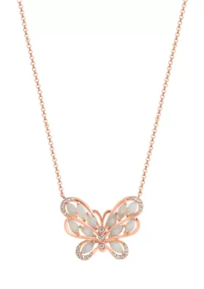 1/10 ct. t.w. Diamond, 1/2 ct. t.w. Opal Necklace in 14K Rose Gold