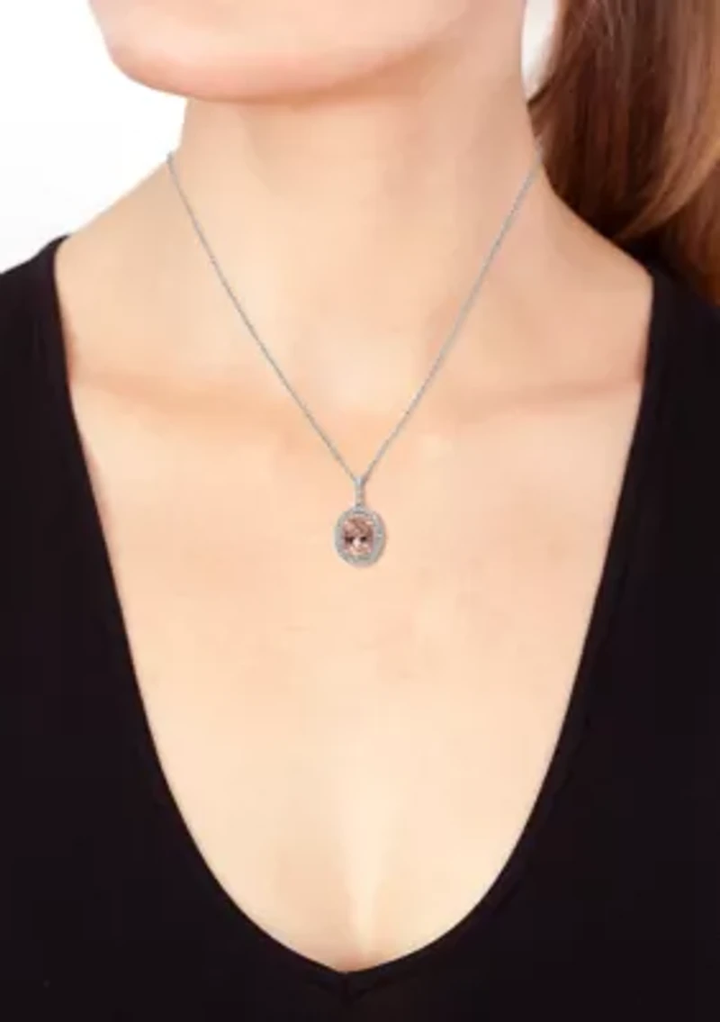 14K Rose & White Gold Diamond Morganite Pendant