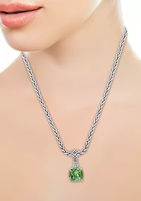 Sterling Silver 1/10 ct. t.w. Diamond and 4 ct. t.w. Green Amethyst Pendant