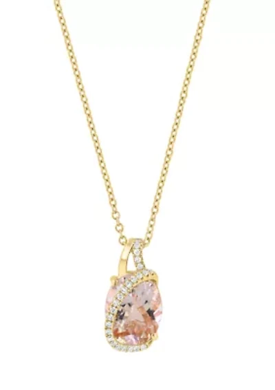 Diamond and Morganite Pendant Necklace in 14K Rose Gold
