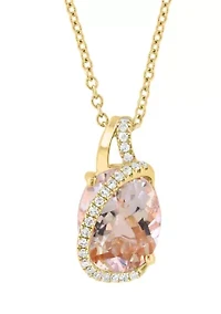 Diamond and Morganite Pendant Necklace in 14K Rose Gold