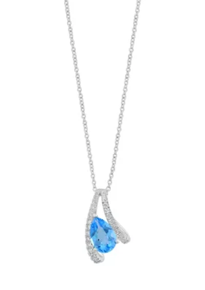 Diamond and Topaz Pendant Necklace in 14K White Gold