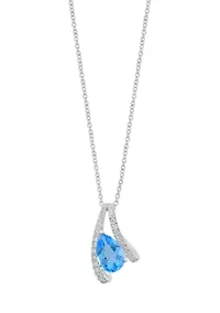 Diamond and Topaz Pendant Necklace in 14K White Gold