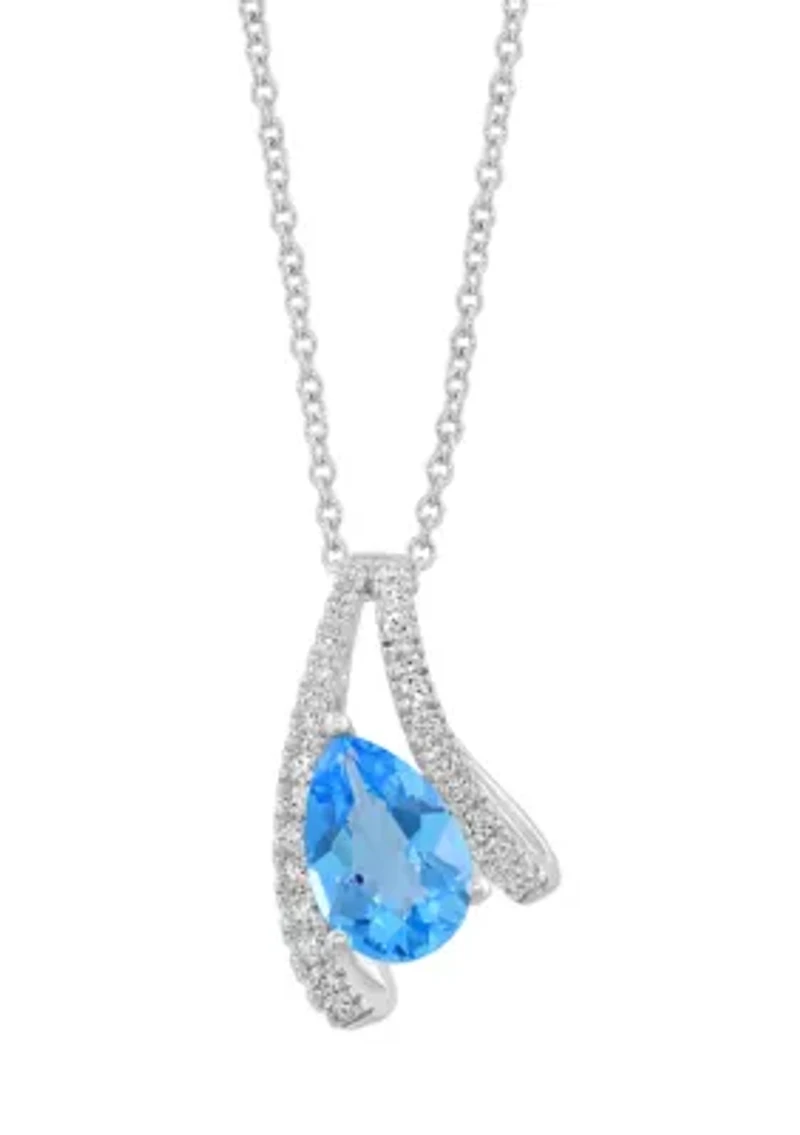 Diamond and Topaz Pendant Necklace in 14K White Gold