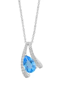 Diamond and Topaz Pendant Necklace in 14K White Gold