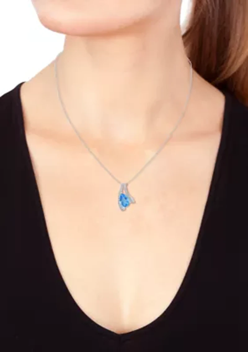 Diamond and Topaz Pendant Necklace in 14K White Gold