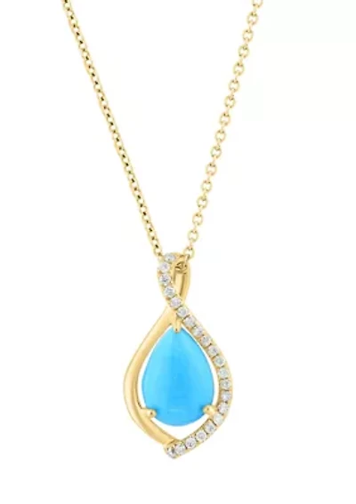 14K Yellow Gold Diamond, Turquoise Pendant 